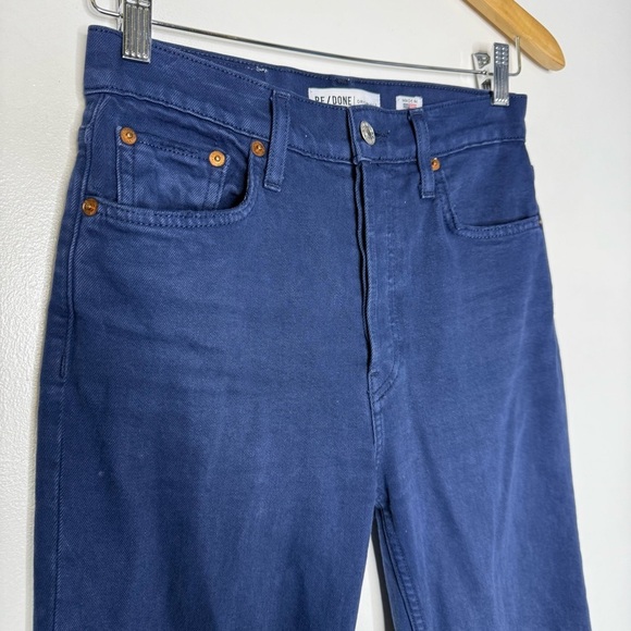 Re/done Blue Denim High Rise Slim Straight Jeans Size 24 - Picture 6 of 7